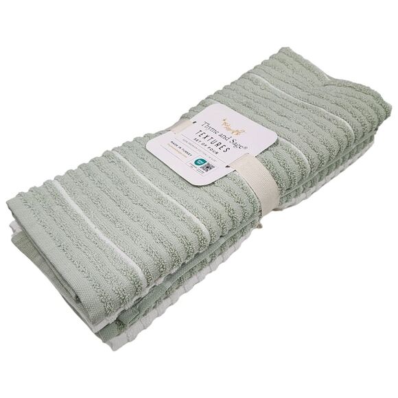 Thyme and Sage Kitchen Towel Set of 4pcs Green and White Striped Turkish Cotton - Picture 5 of 10